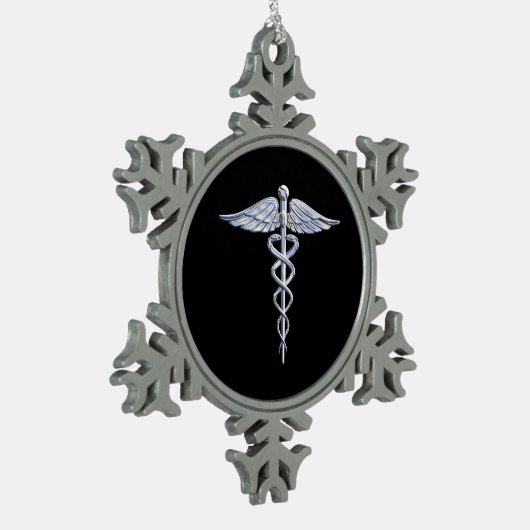 Chrom wie Caduceus Medical Symbol Schneeflocken Zinn-Ornament (Links)