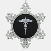 Chrom wie Caduceus Medical Symbol Schneeflocken Zinn-Ornament (Vorderseite)