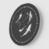 Chrom wie Diver mit Haie auf Kohlenstofffaser Große Wanduhr (Winkel)