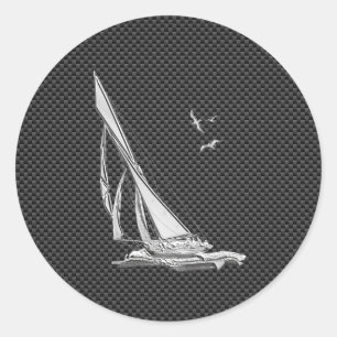Chrom wie ein Segelboot auf Carbonfaser Runder Aufkleber