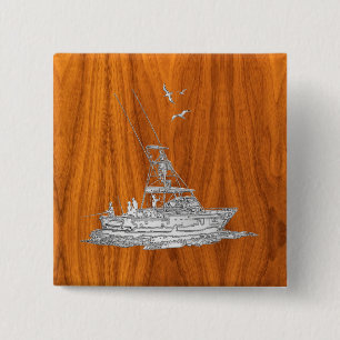 Chrom wie Fischerboot auf Teak-Holz-Dekoration Button
