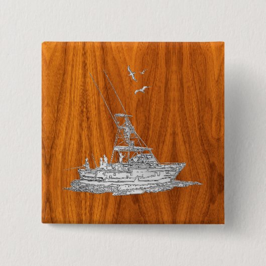 Chrom wie Fischerboot auf Teak-Holz-Dekoration Button (Vorderseite)