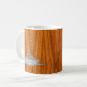 Chrom wie Fischerboot auf Teak-Holz-Dekoration Kaffeetasse (Vorderseite Links)