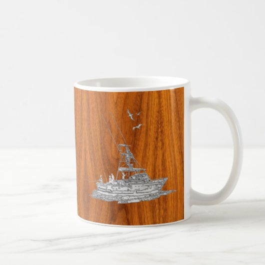 Chrom wie Fischerboot auf Teak-Holz-Dekoration Kaffeetasse (Rechts)