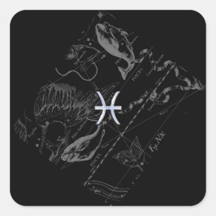 Chrom wie Pisces Zodiac Sign auf Hevelius 1690 Quadratischer Aufkleber