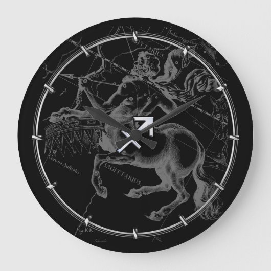 Chrom wie Sagittarius Zodiac Signage Hevelius Deco Große Wanduhr (Vorderseite)