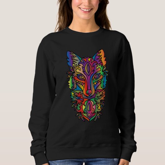 Chromatic Abstract Face Wolf Watercolor Art Kitty Sweatshirt (Vorderseite)