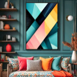 Chromatic Dynamics Leinwanddruck<br><div class="desc">An explosion of colors and shapes in this modern geometric art. Vibrant tones of turquoise,  pink,  and yellow cross in bold diagonals,  creating depth and energy. Ideal for creative environments seeking modernity and visual impact with clean and sophisticated design.</div>