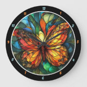 Chromatic Flight" - Glass Butterfly Große Wanduhr (Vorderseite)