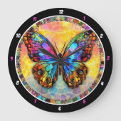 Chromatic Flutter" - Mosaik Butterfly Große Wanduhr (Vorderseite)