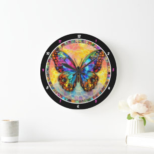 Chromatic Flutter" - Mosaik Butterfly Große Wanduhr