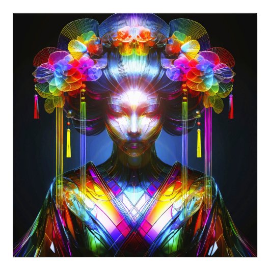 Chromatisch Farbige Glas-Geisha im Kontrast Fotodruck (Vorne)