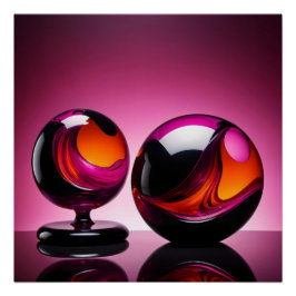 Chromatisch farbige Glaskegeln in Reflexion Poster