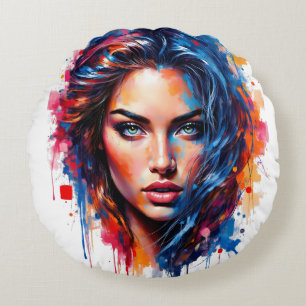 Chromatische Maus - Neon-Splash-Portrait Rundes Kissen