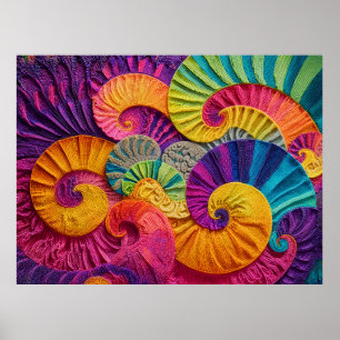 Chromatische Muscheln: Lebendiges Spiralmosaik Poster