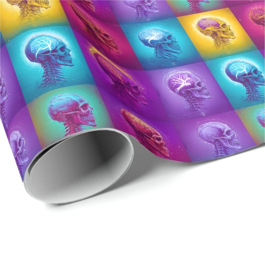 Chromatische Schädel - Psychedelisches Neonmuster Geschenkpapier (Rolleneckpunkt)