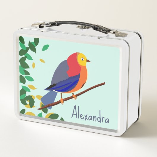 Chromatische Serenade: Vögel auf Zweig Metall Brotdose (Rückseite)