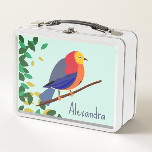 Chromatische Serenade: Vögel auf Zweig Metall Brotdose (Vorderseite)