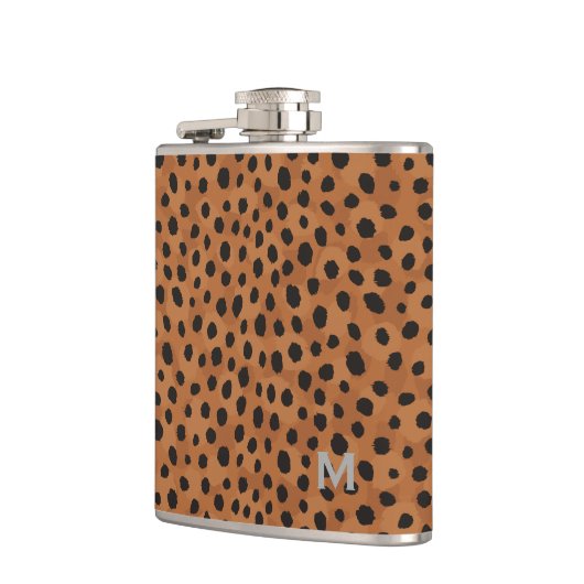 Chrombraune Geparden-Monogramm Flachmann (Links)