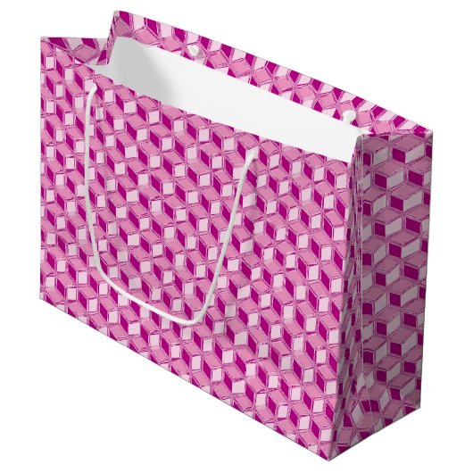 Chrome-3-d-Boxen - fuchsienrosa Große Geschenktüte (Vorderseite Schrägansicht)