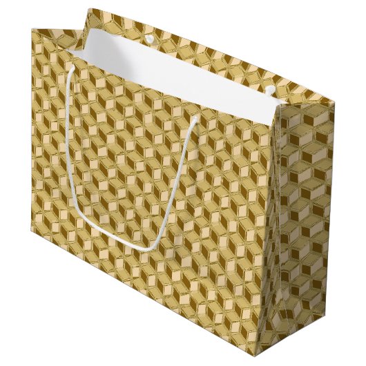 Chrome-3-D-Boxen - goldfarben Große Geschenktüte (Vorderseite Schrägansicht)