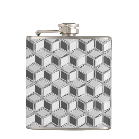 Chrome 3-d Boxen - silber grau Flachmann (Vorderseite)