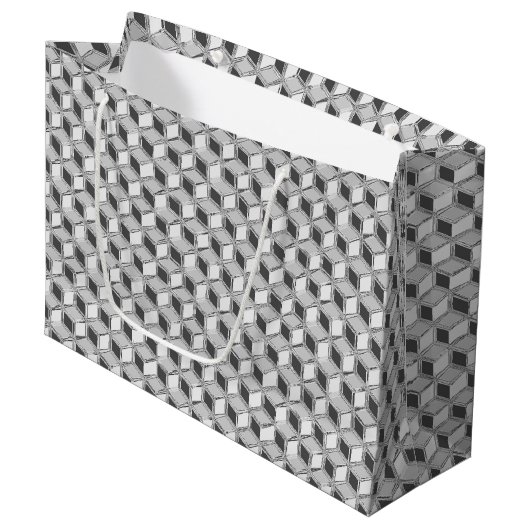 Chrome 3-d Boxen - silber grau Große Geschenktüte (Vorderseite Schrägansicht)