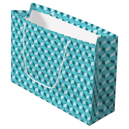 Chrome-3-d-Boxen - Türkis/Aqua Große Geschenktüte (Vorderseite Schrägansicht)