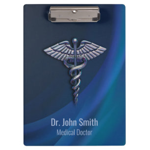 Chrome 3D Dark Holographic Medical Caduceus Klemmbrett