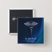 Chrome 3D Medical Dark Holographic Caduceus Button (Vorne & Hinten)