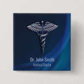 Chrome 3D Medical Dark Holographic Caduceus Button (Vorderseite)