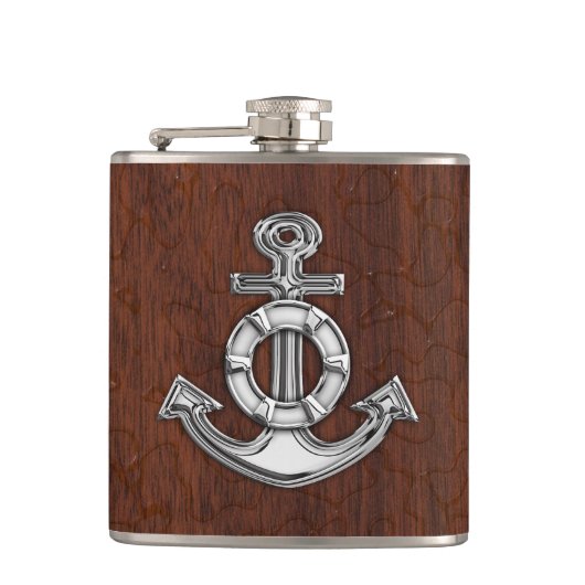 Chrome Anchor auf nassem Mahogany Print Flachmann (Vorderseite)