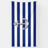 Chrome Anchor auf Nautical Navy Blue Stripes Print Banner (Vertikal)