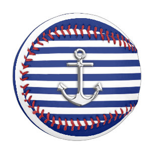 Chrome Anchor auf Nautical Navy Blue Stripes Print Baseball