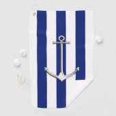 Chrome Anchor auf Nautical Navy Blue Stripes Print Golfhandtuch (Insitu)