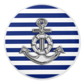 Chrome Anchor auf Nautical Navy Blue Stripes Print Keramikknauf (Vorderseite)
