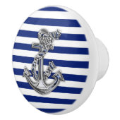 Chrome Anchor auf Nautical Navy Blue Stripes Print Keramikknauf (Rechts)