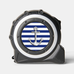 Chrome Anchor auf Nautical Navy Blue Stripes Print Maßband