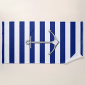 Chrome Anchor auf Nautical Navy Blue Stripes Print Strandtuch (Vorderseite)