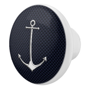 Chrome Anchor auf Nautical Navy Carbon Fibre Print Keramikknauf