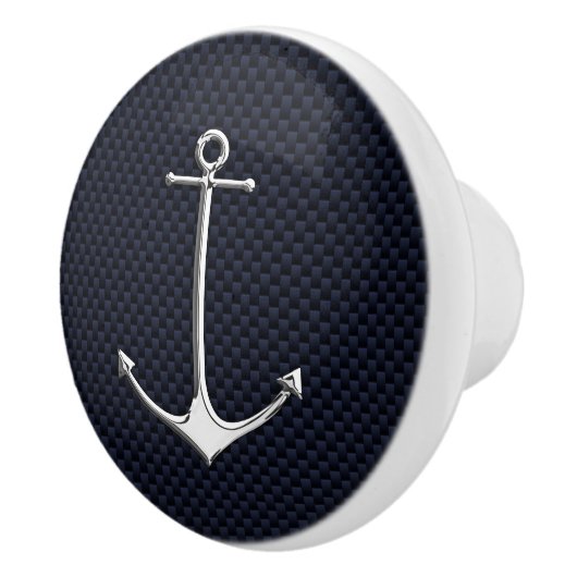Chrome Anchor auf Nautical Navy Carbon Fibre Print Keramikknauf (Rechts)