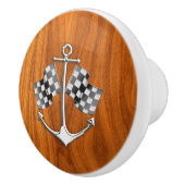 Chrome Anchor auf Nautical Teak Holzkörner Print Keramikknauf (Rechts)