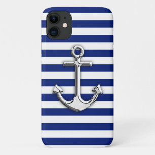 Chrome Anchor auf Navy Blue Stripes Decke Case-Mate iPhone Hülle