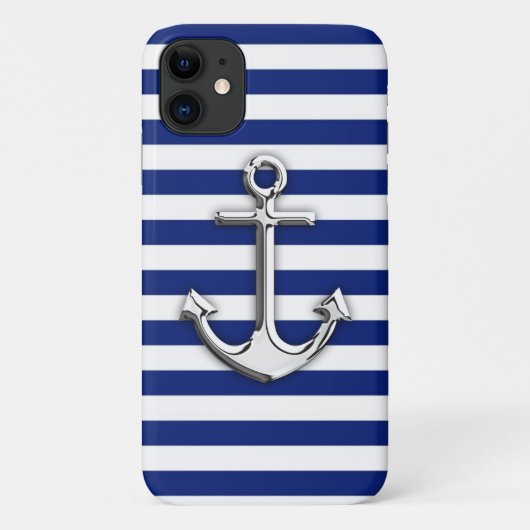 Chrome Anchor auf Navy Blue Stripes Decke Case-Mate iPhone Hülle (Rückseite)