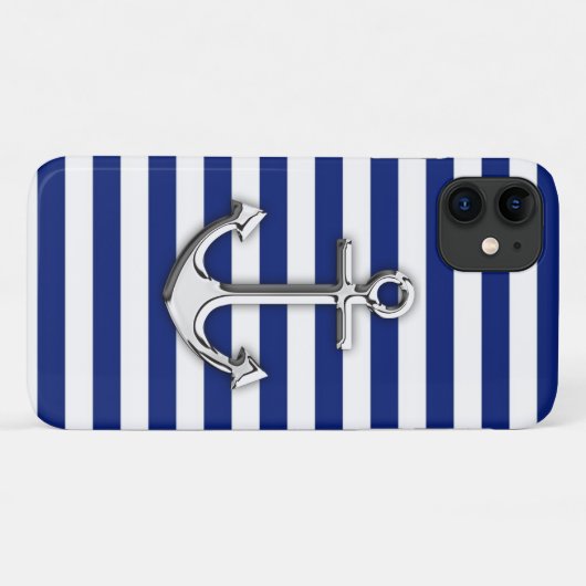 Chrome Anchor auf Navy Blue Stripes Decke Case-Mate iPhone Hülle (Rückseite (Horizontal))