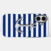 Chrome Anchor auf Navy Blue Stripes Decke Case-Mate iPhone Hülle (Rückseite (Horizontal))