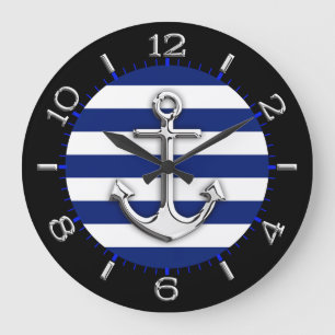 Chrome Anchor auf Navy Blue Stripes Dial Große Wanduhr