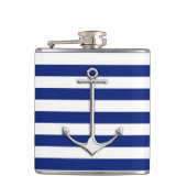 Chrome Anchor auf Navy Stripes Flachmann (Vorderseite)