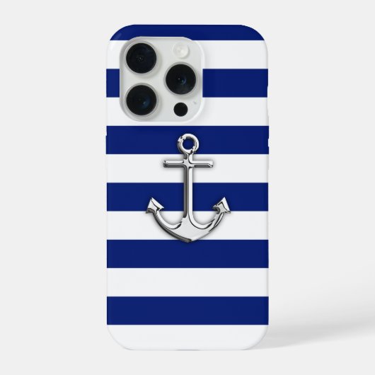 Chrome Anchor auf Navy Stripes iPhone Hülle (Rückseite)