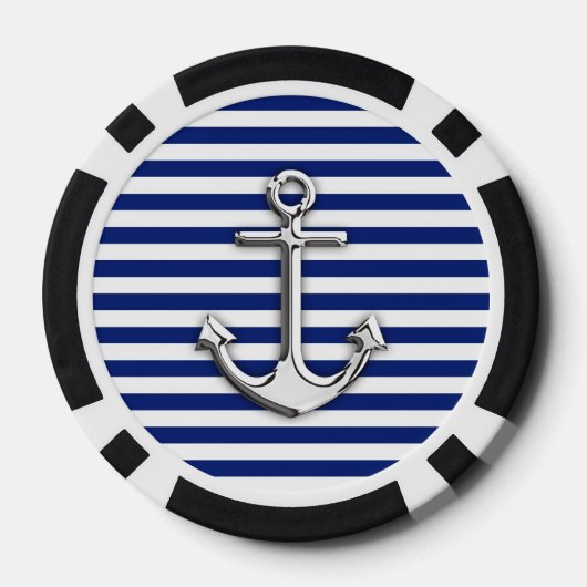 Chrome Anchor auf Navy Stripes Pokerchips (Rückseite)